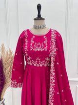 Premium Roman Chanderi Silk Anarkali Gown Set with Handcrafted Beads & Embroidery Work