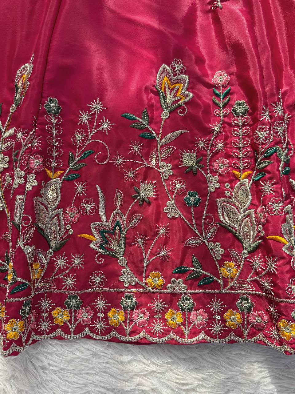 Designer Festive Wear Silk Anarkali Kurta Set with Plazo & Embroidered Dupatta