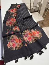 Digital Floral Print Semi Desi Tussar Silk Saree with Tassel Detail and Matching Blouse