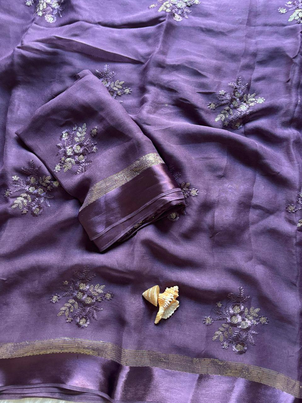Pure Viscose Georgette Saree with Floral Embroidery Butta & Satin Border