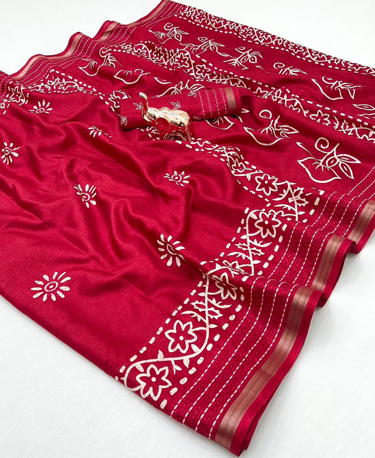 Premium Binny Crepe Printed Saree | Katha Work & Zari Border Ethnic Wear