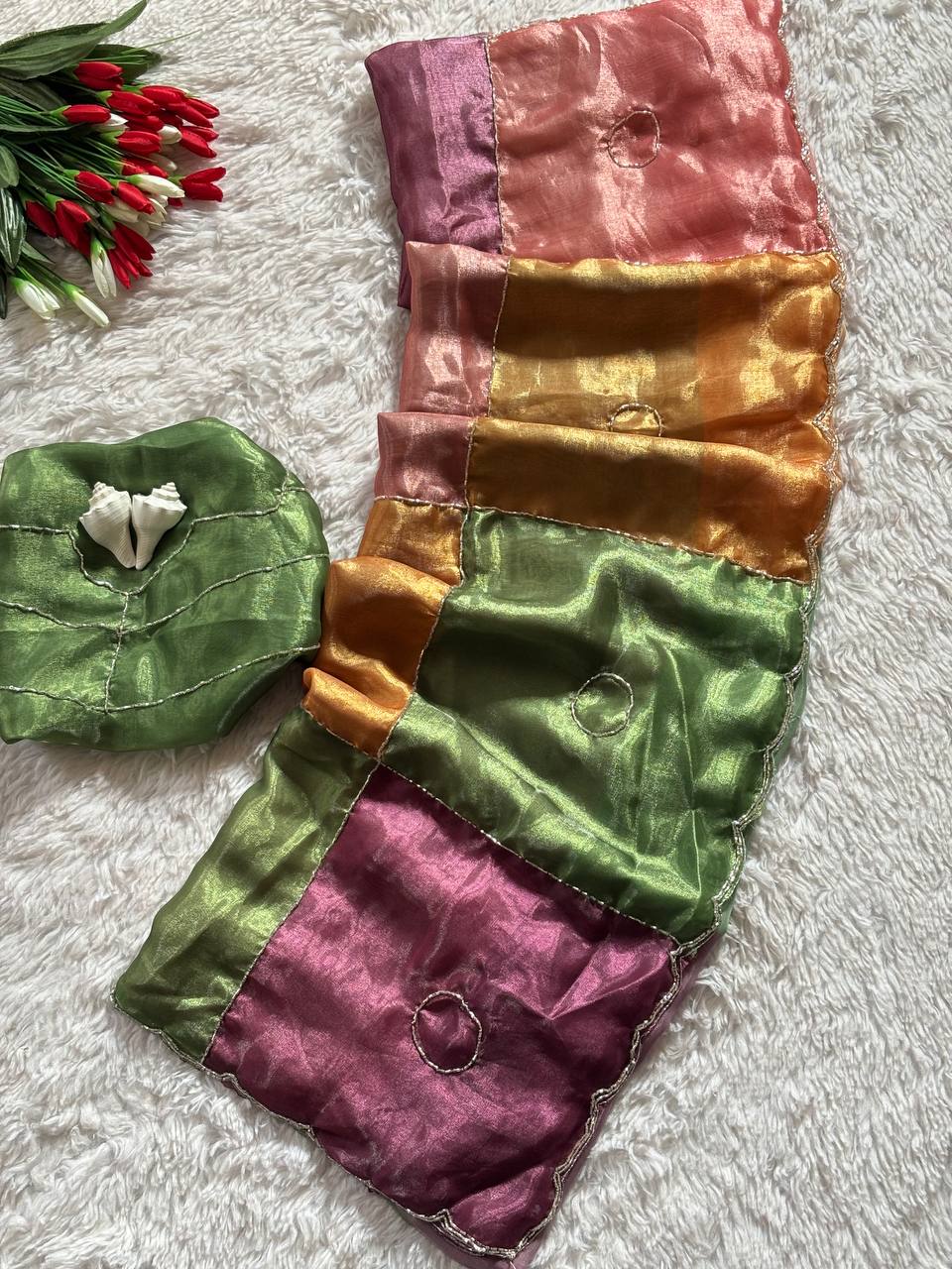 Viral Instagram Trending Soft Shine Space Silk Saree with Silver Cut Dana Handwork