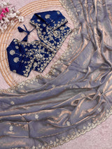 Premium Fendy Satin Silk Designer Saree with 5mm Sequins & Coding Embroidery Work | Fully Stitched Blouse