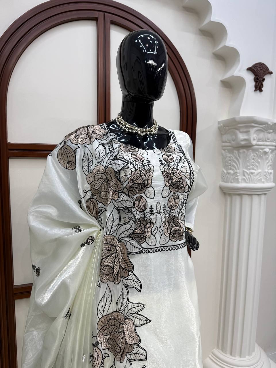Premium JMC Silk Thread Work Kurti Pant Dupatta Set | Festive Wear