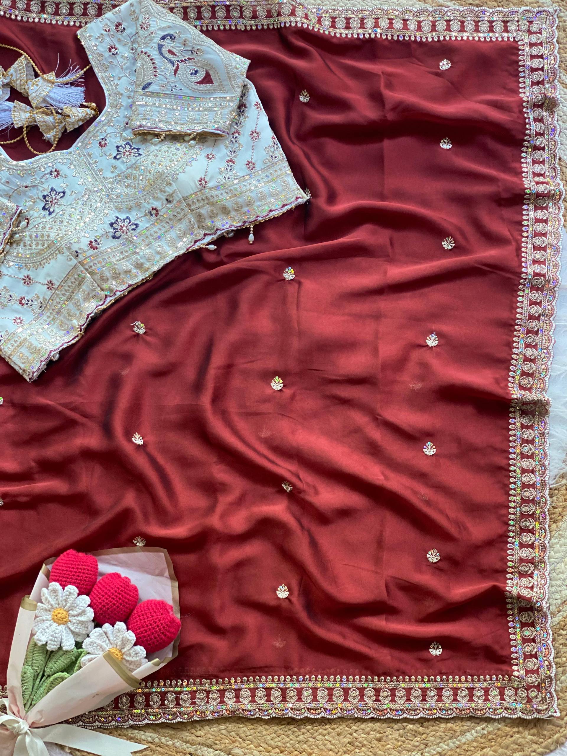 Premium Rangoli Silk Saree with Thread Sequins Jari Work & Designer Blouse