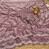 Pure Space Silk Party Wear Saree with Gold Beads, Sequins & Cutdana Handwork and Designer Work Blouse