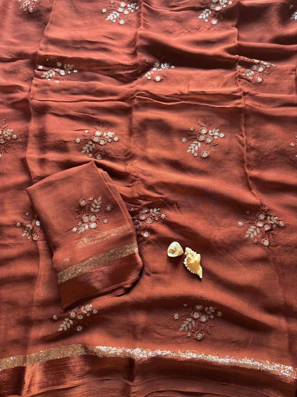 Pure Viscose Georgette Saree with Floral Embroidery Butta & Satin Border