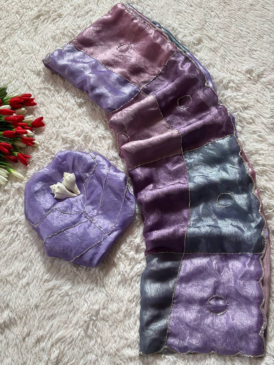Viral Instagram Trending Soft Shine Space Silk Saree with Silver Cut Dana Handwork