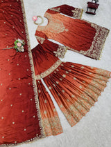 Premium Chinon Silk Embroidered Kurti Plazo Set with Dupatta | Coding Dori, Sequin & Moti Work | Party & Festive Wear