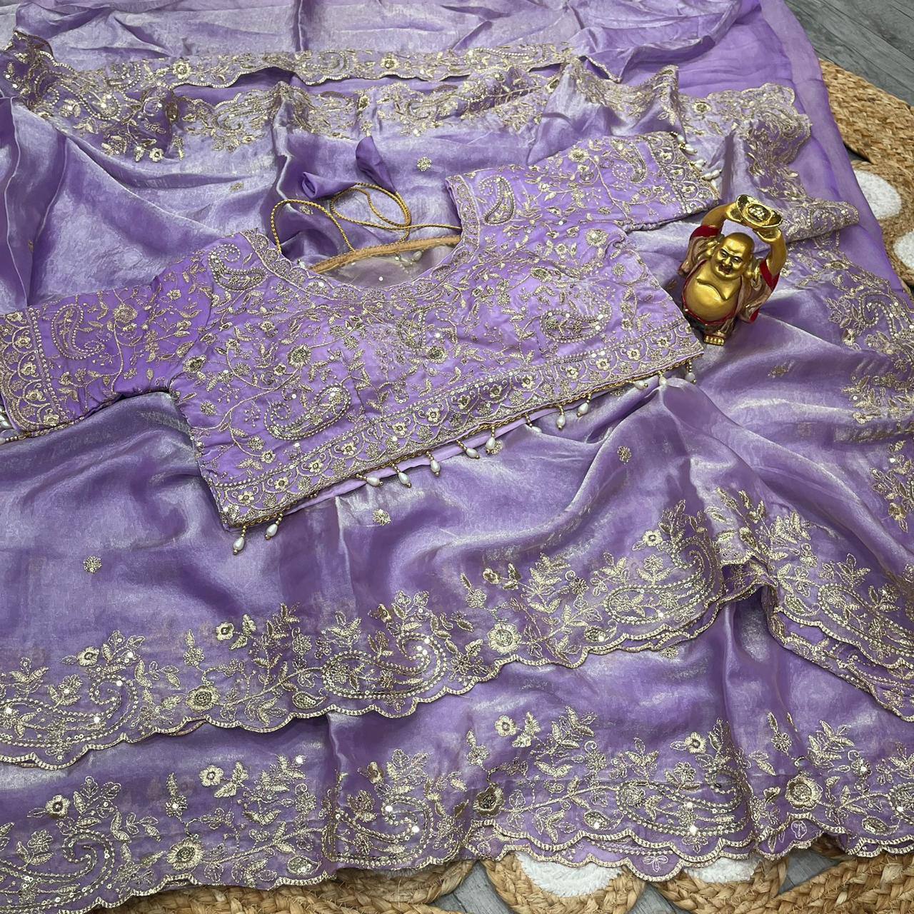 Premium Fendy Satin Designer Saree with Heavy Embroidery & 3mm Sequin Work – Luxury Ethnic Celebration Wear