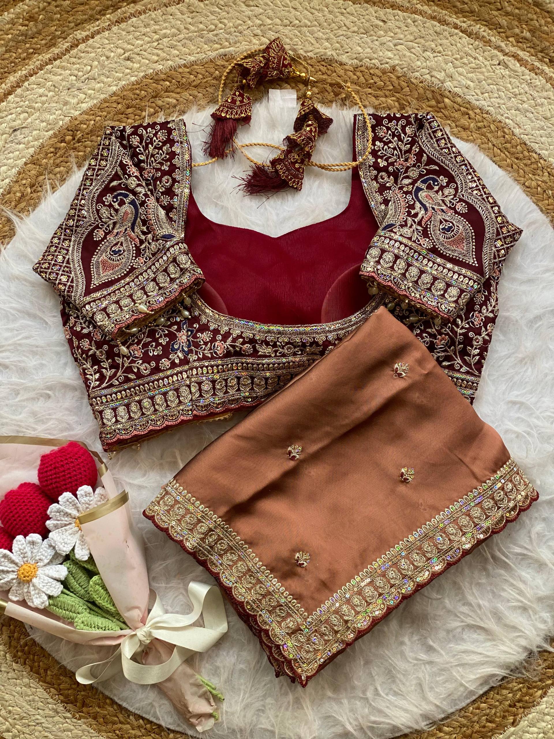 Premium Rangoli Silk Saree with Thread Sequins Jari Work & Designer Blouse