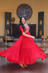 Party Wear Faux Blooming Long Gown with Heavy Embroidery Work