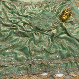 Designer Space Silk Party Wear Saree with Velvet Shine & Gold Cutdana Handwork