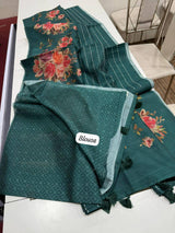 Digital Floral Print Semi Desi Tussar Silk Saree with Tassel Detail and Matching Blouse