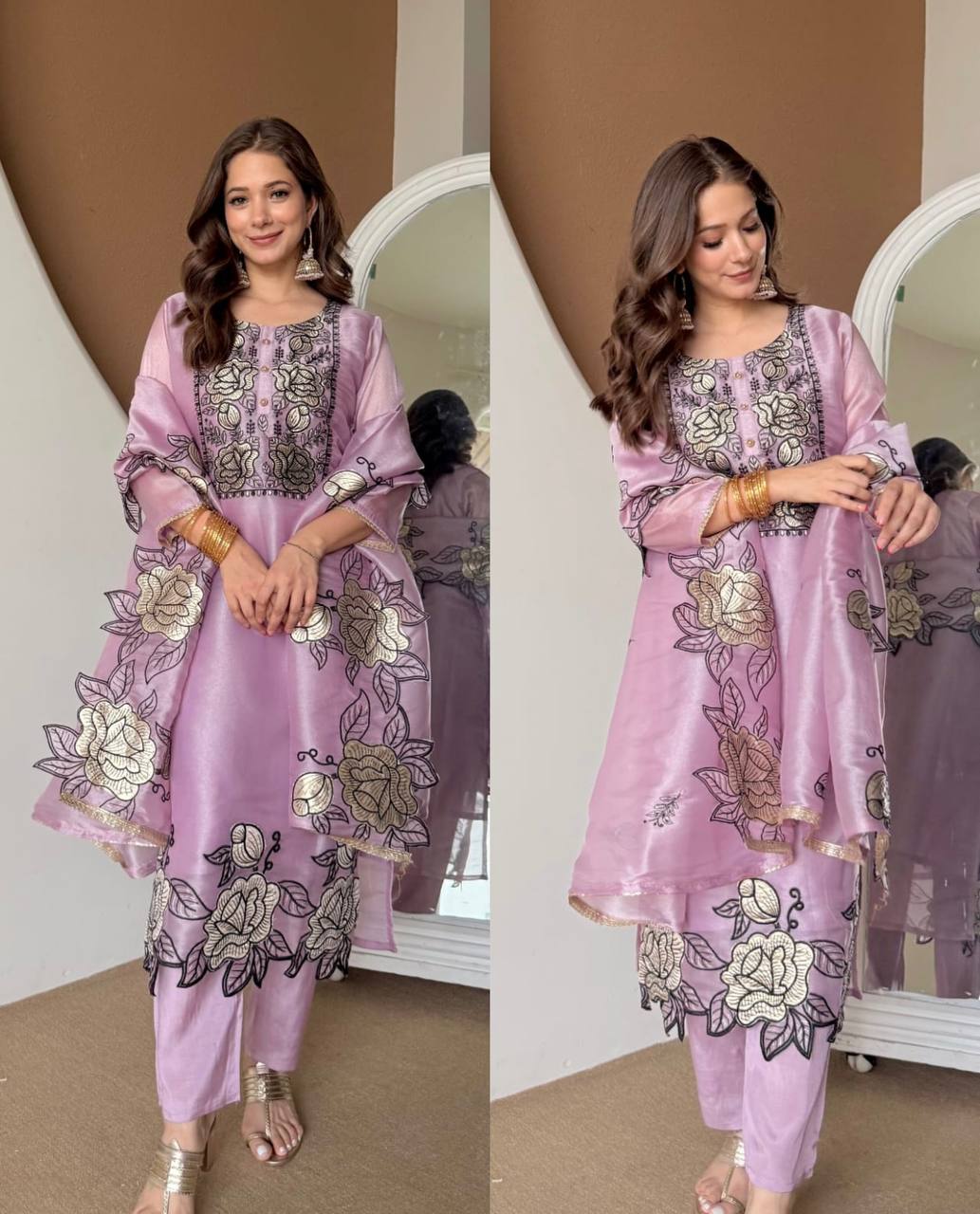 Premium JMC Silk Thread Work Kurti Pant Dupatta Set | Festive Wear
