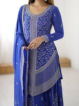 Designer Faux Georgette Embroidered Palazzo Suit Set with Sequins Work Dupatta | Ready to Wear Wedding & Festive Ethnic Wear for Women