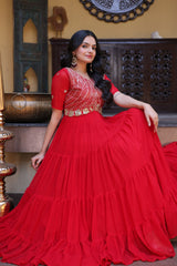 Party Wear Faux Blooming Long Gown with Heavy Embroidery Work