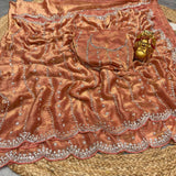 Pure Space Silk Party Wear Saree with Gold Beads, Sequins & Cutdana Handwork and Designer Work Blouse