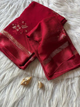 Pure Viscose Georgette Saree with Floral Embroidery Butta & Satin Border
