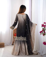Premium Chinon Silk Embroidered Kurti Plazo Set with Dupatta | Coding Dori, Sequin & Moti Work | Party & Festive Wear