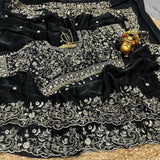Premium Fendy Satin Designer Saree with Heavy Embroidery & 3mm Sequin Work – Luxury Ethnic Celebration Wear