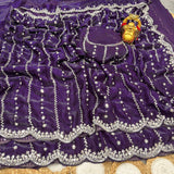 Pure Space Silk Party Wear Saree with Gold Beads, Sequins & Cutdana Handwork and Designer Work Blouse