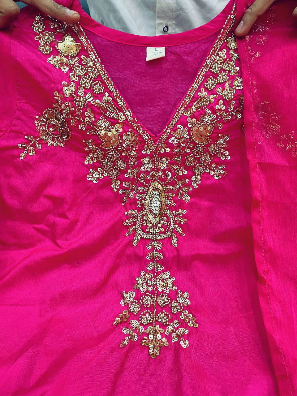 Handwork Mul Chanderi Kurta Sharara Set with Chiffon Dupatta