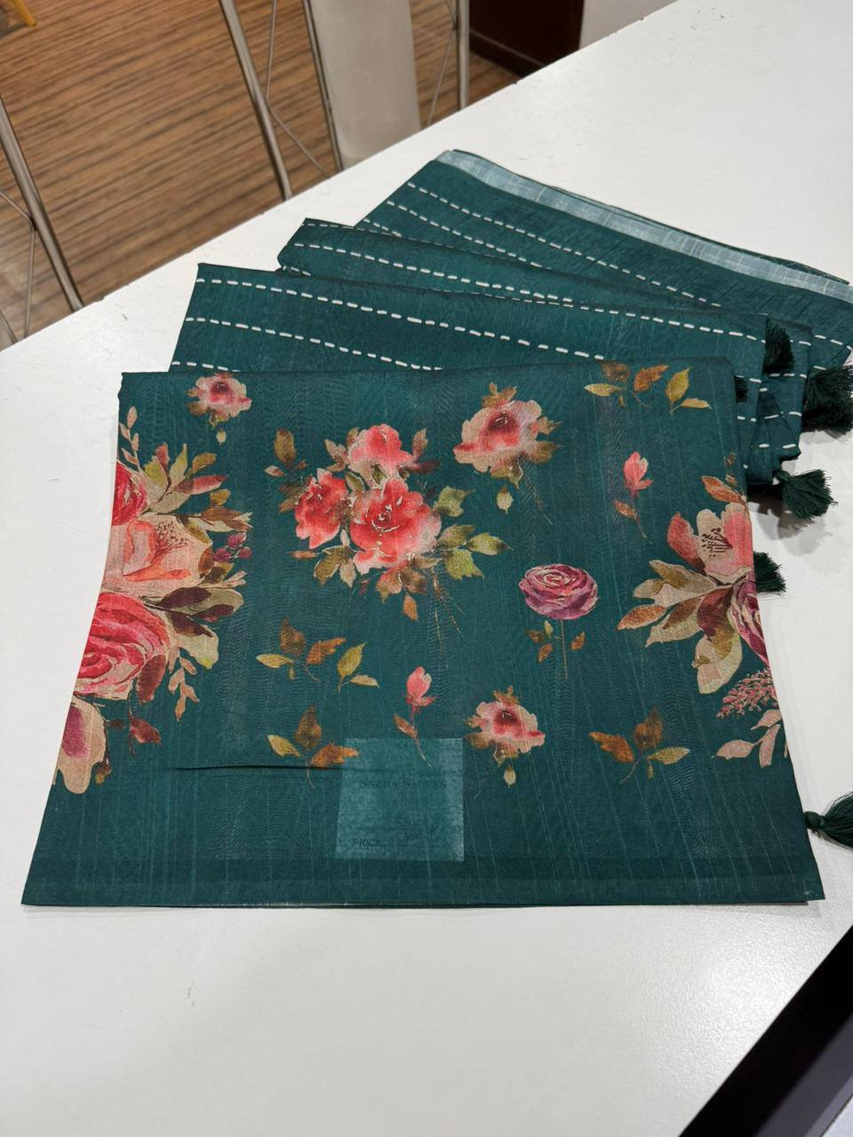 Digital Floral Print Semi Desi Tussar Silk Saree with Tassel Detail and Matching Blouse