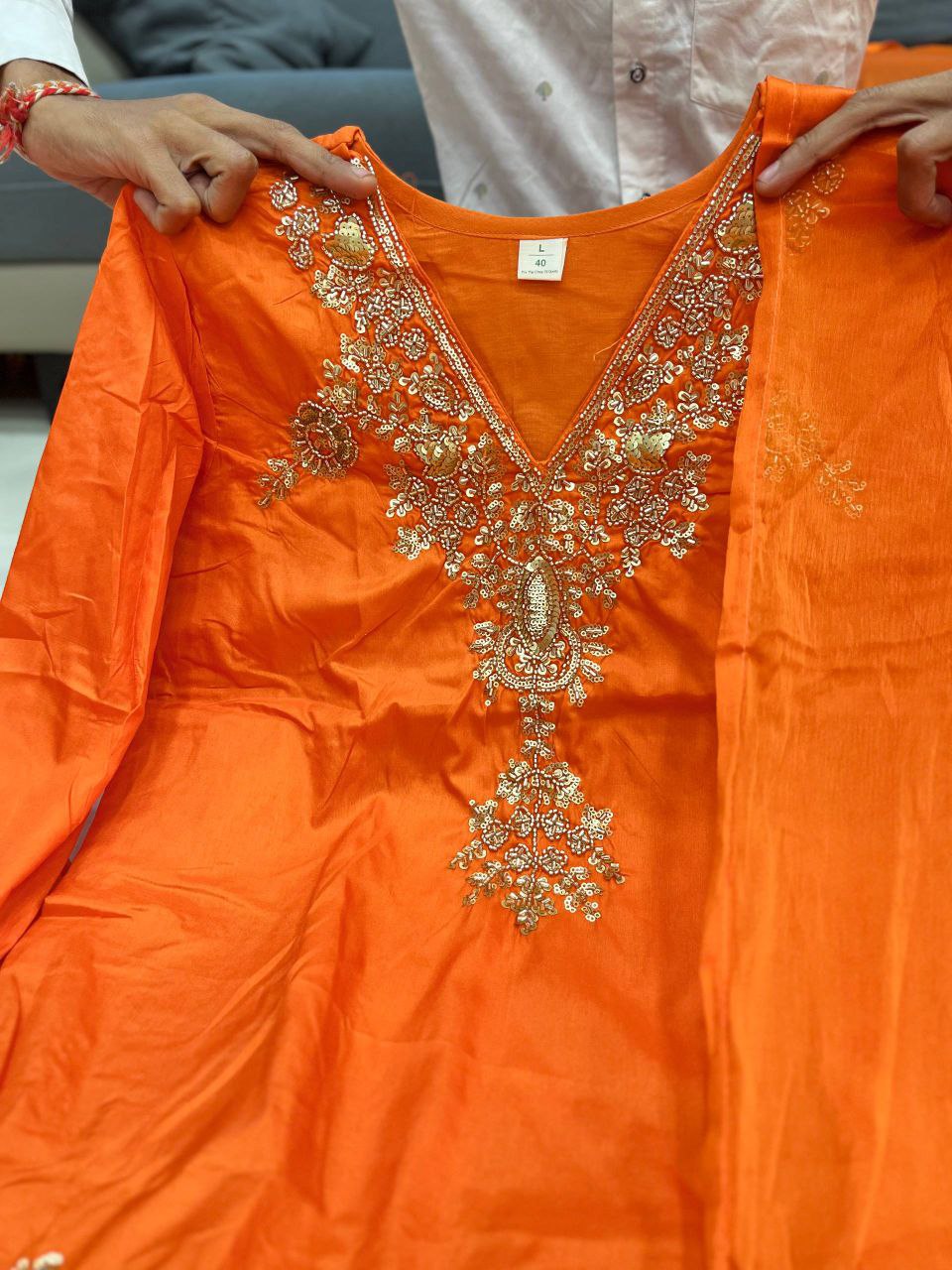 Handwork Mul Chanderi Kurta Sharara Set with Chiffon Dupatta