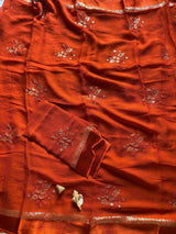 Pure Viscose Georgette Saree with Floral Embroidery Butta & Satin Border