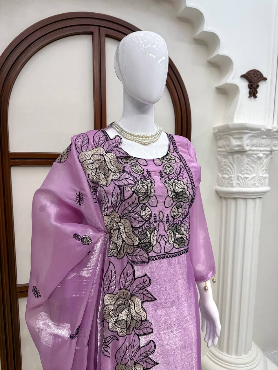 Premium JMC Silk Thread Work Kurti Pant Dupatta Set | Festive Wear