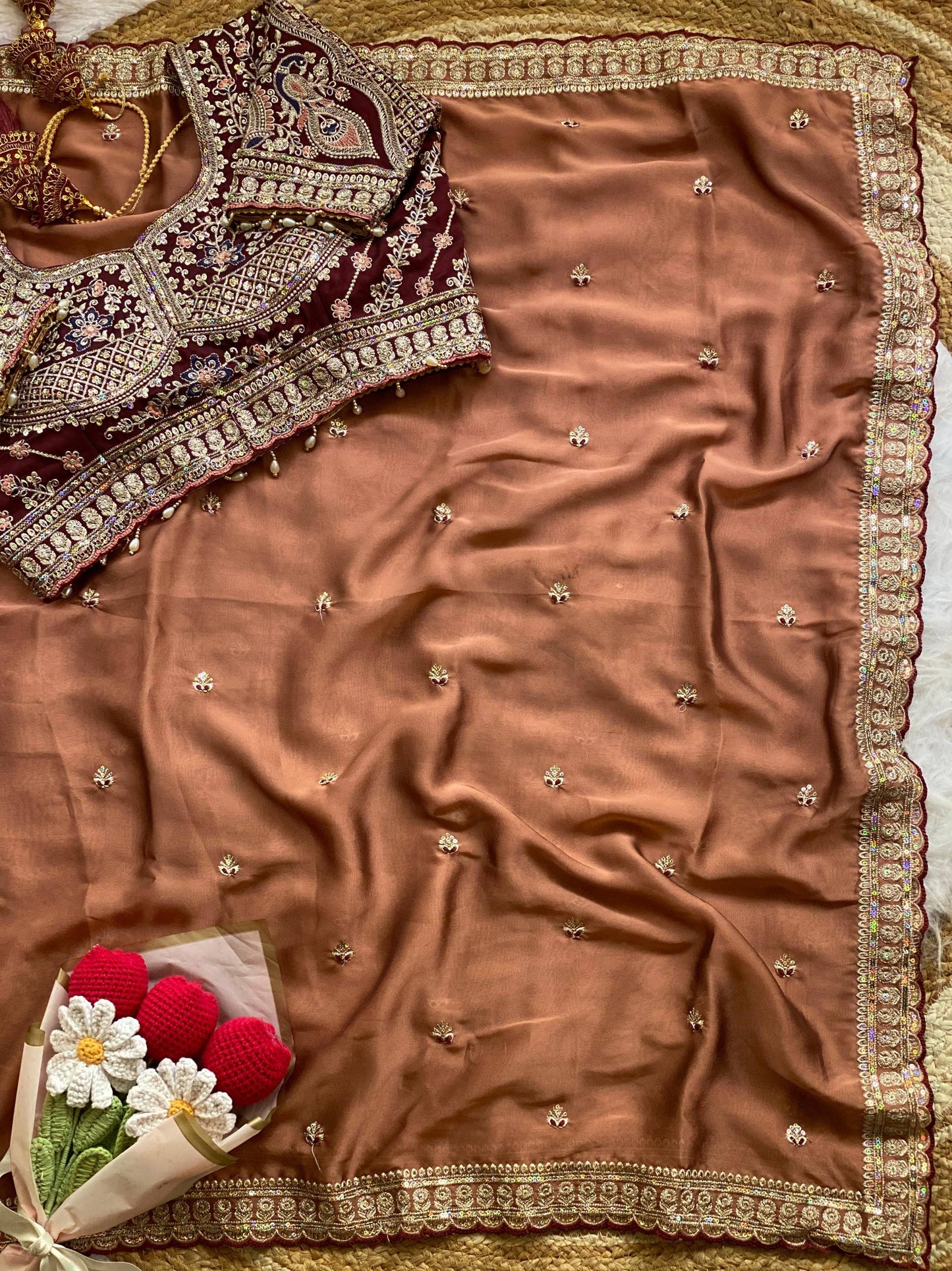 Premium Rangoli Silk Saree with Thread Sequins Jari Work & Designer Blouse