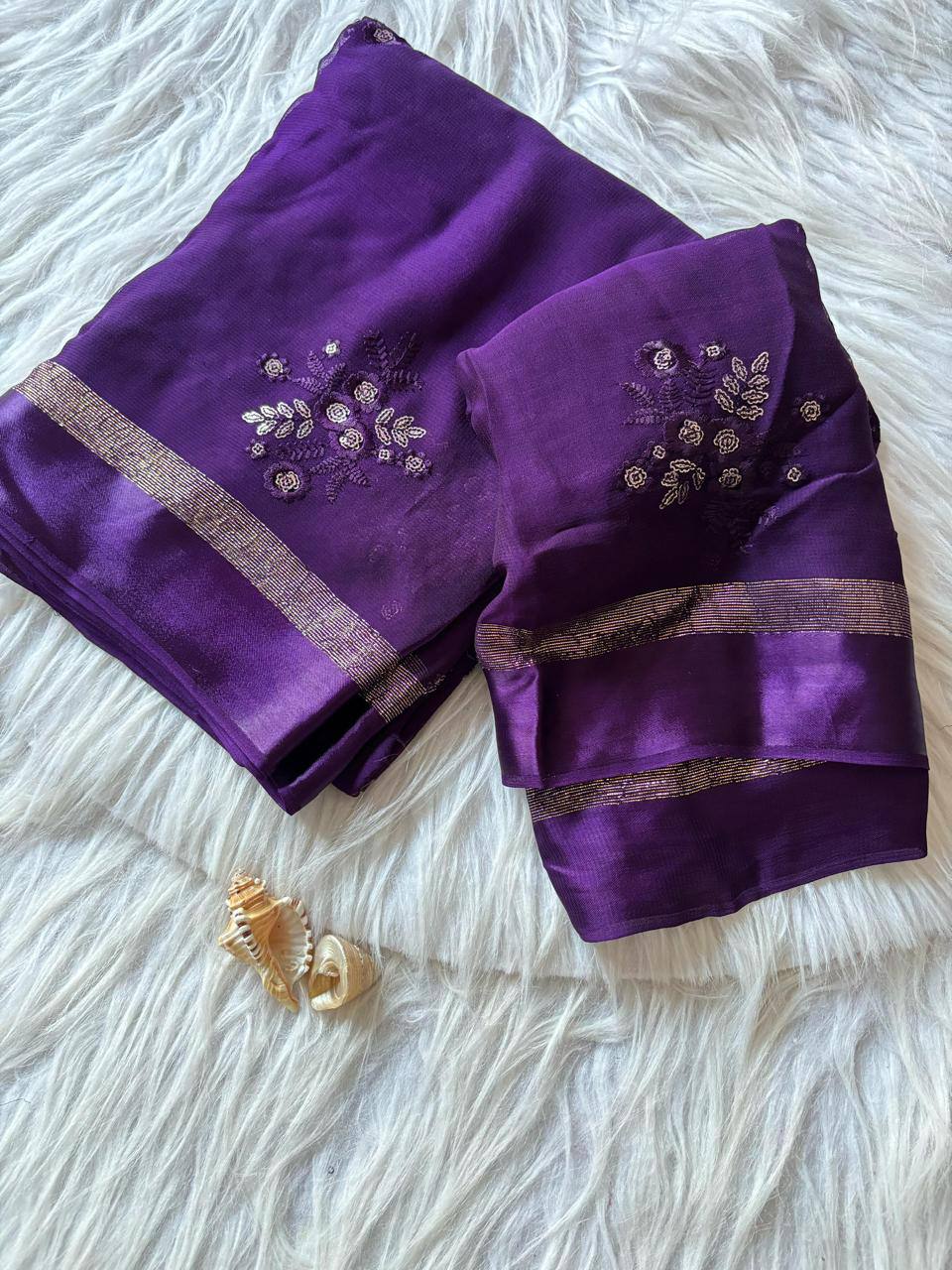 Pure Viscose Georgette Saree with Floral Embroidery Butta & Satin Border