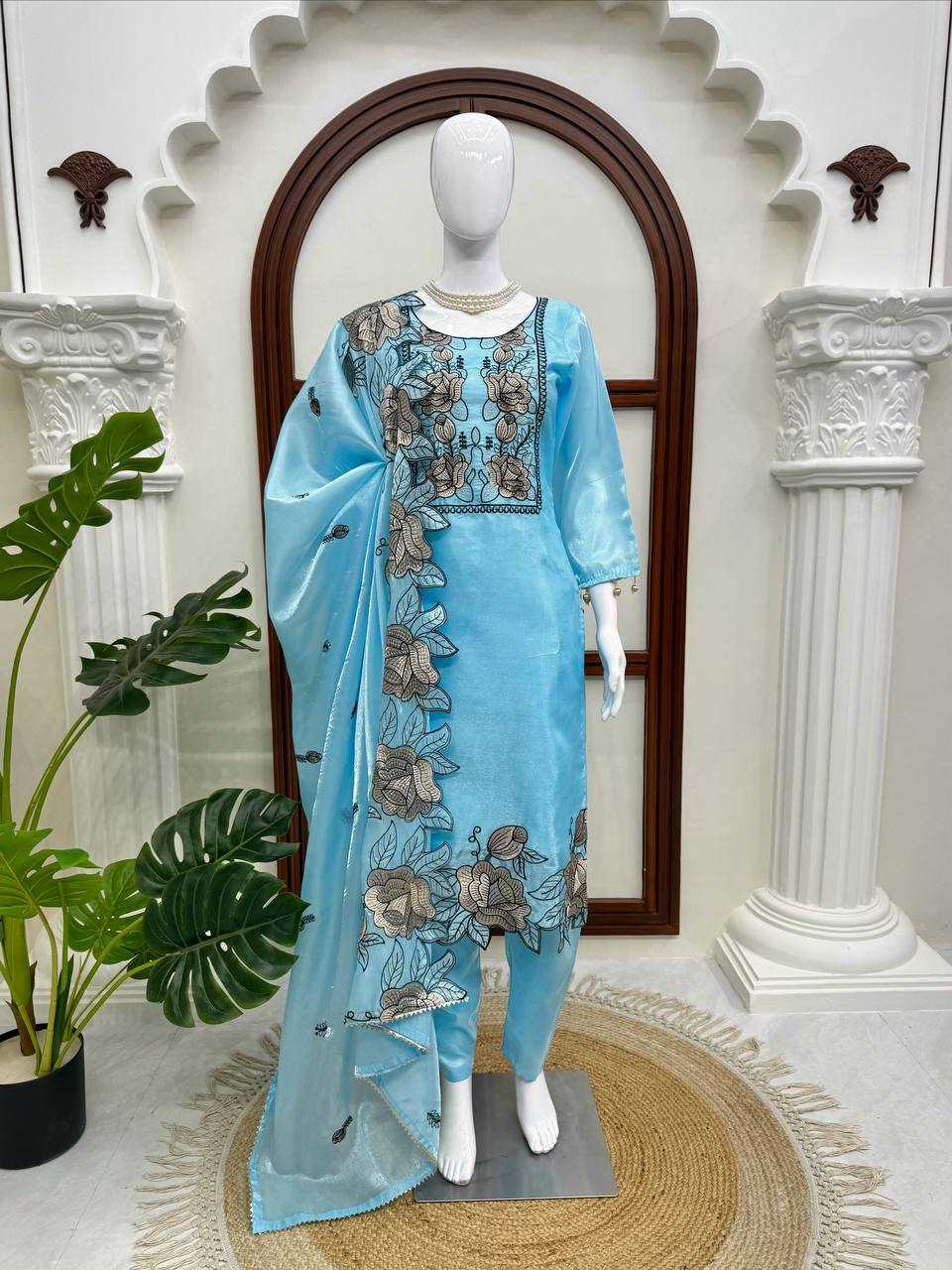 Premium JMC Silk Thread Work Kurti Pant Dupatta Set | Festive Wear