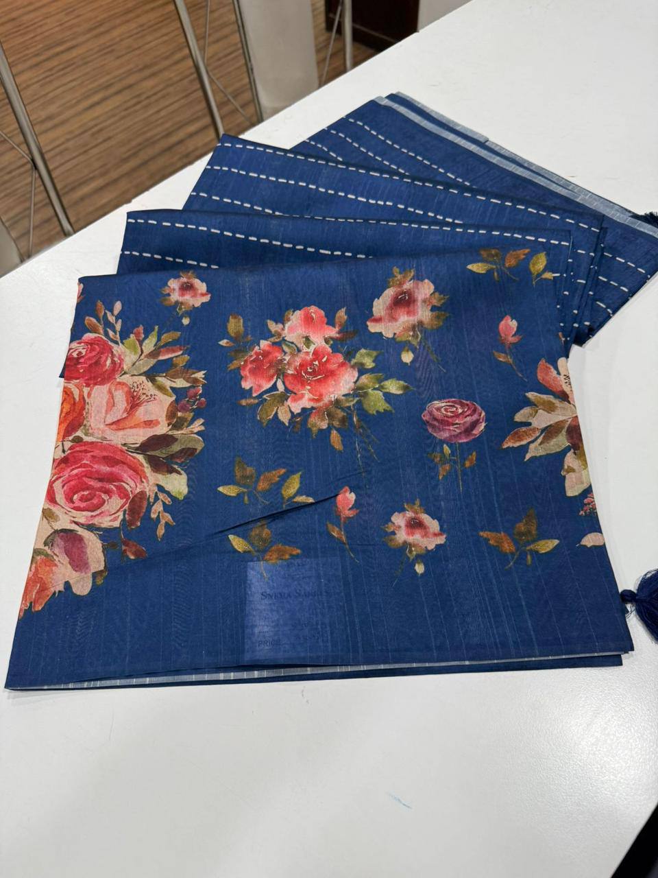 Digital Floral Print Semi Desi Tussar Silk Saree with Tassel Detail and Matching Blouse