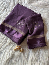 Pure Viscose Georgette Saree with Floral Embroidery Butta & Satin Border