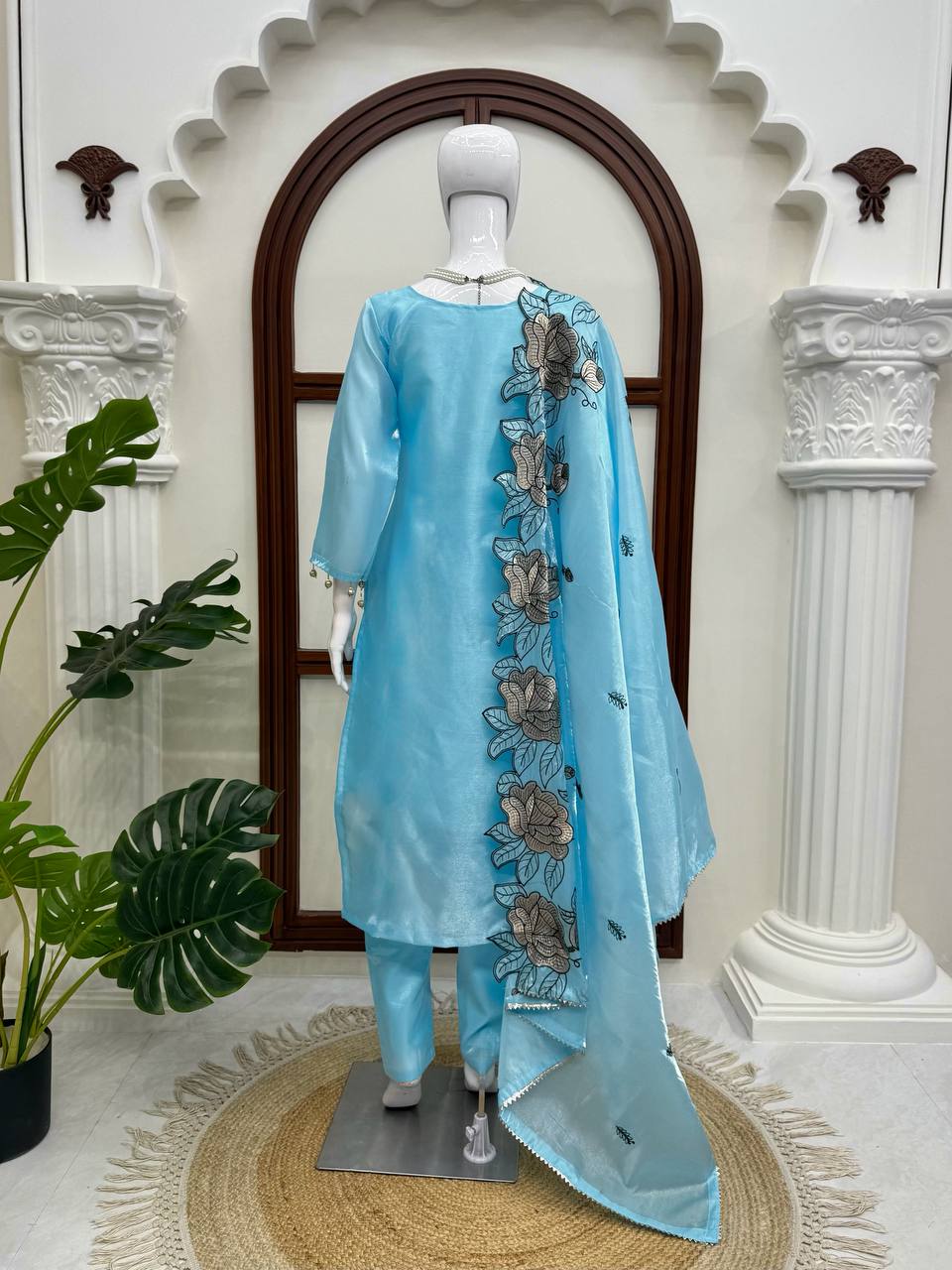 Premium JMC Silk Thread Work Kurti Pant Dupatta Set | Festive Wear