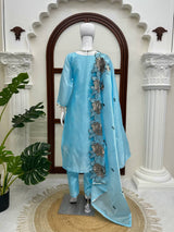 Premium JMC Silk Thread Work Kurti Pant Dupatta Set | Festive Wear