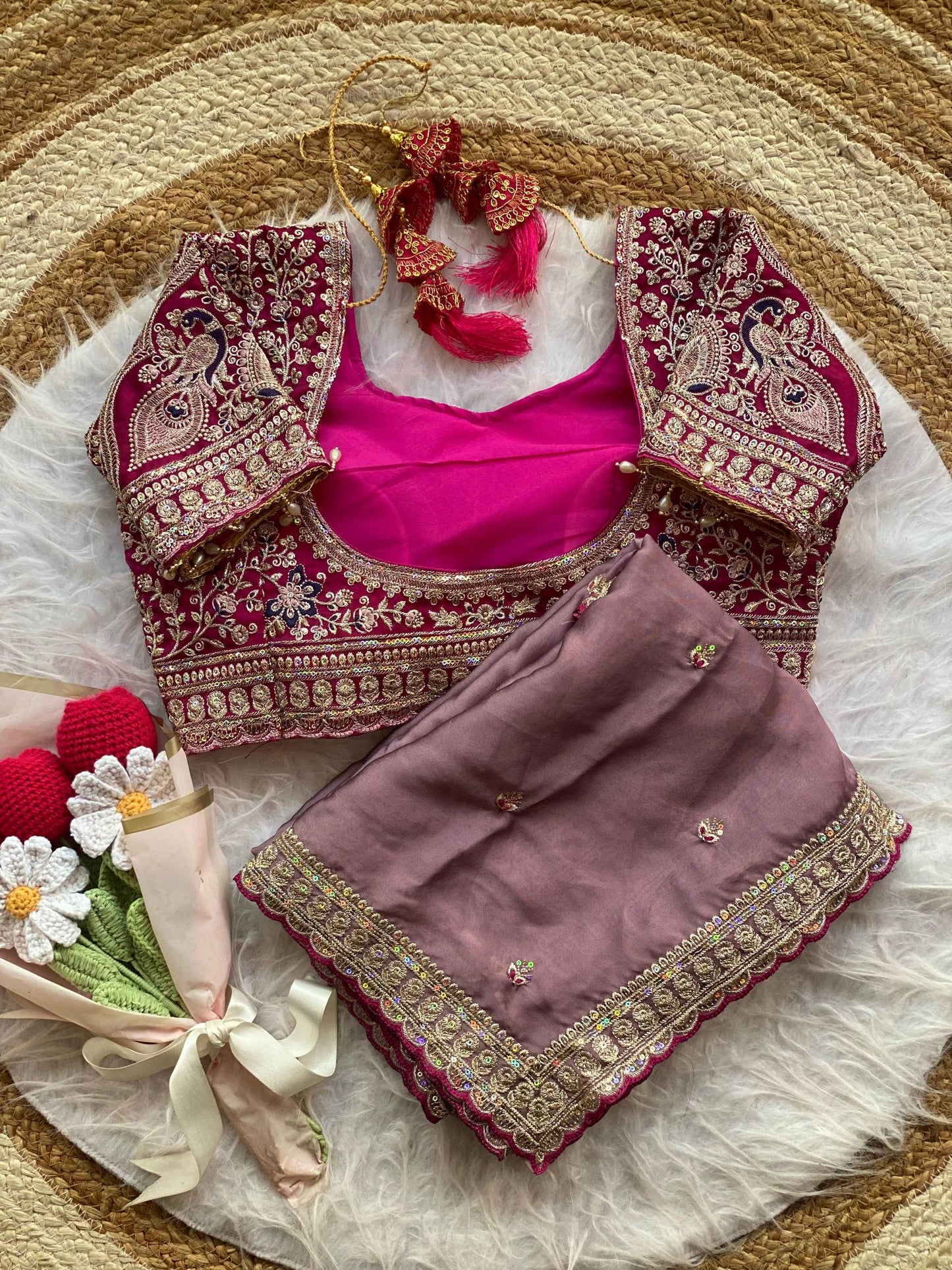 Premium Rangoli Silk Saree with Thread Sequins Jari Work & Designer Blouse
