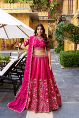 Natural Silk Embroidered Lehenga Choli with Organza Dupatta for Weddings