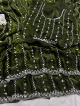 Pure Space Silk Party Wear Saree with Gold Beads, Sequins & Cutdana Handwork and Designer Work Blouse