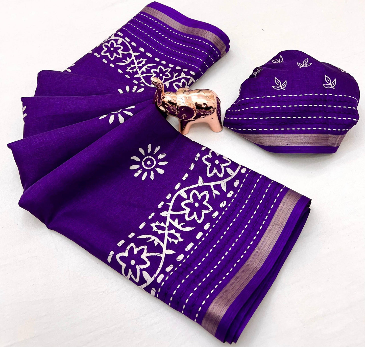 Premium Binny Crepe Printed Saree | Katha Work & Zari Border Ethnic Wear