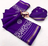 Premium Binny Crepe Printed Saree | Katha Work & Zari Border Ethnic Wear