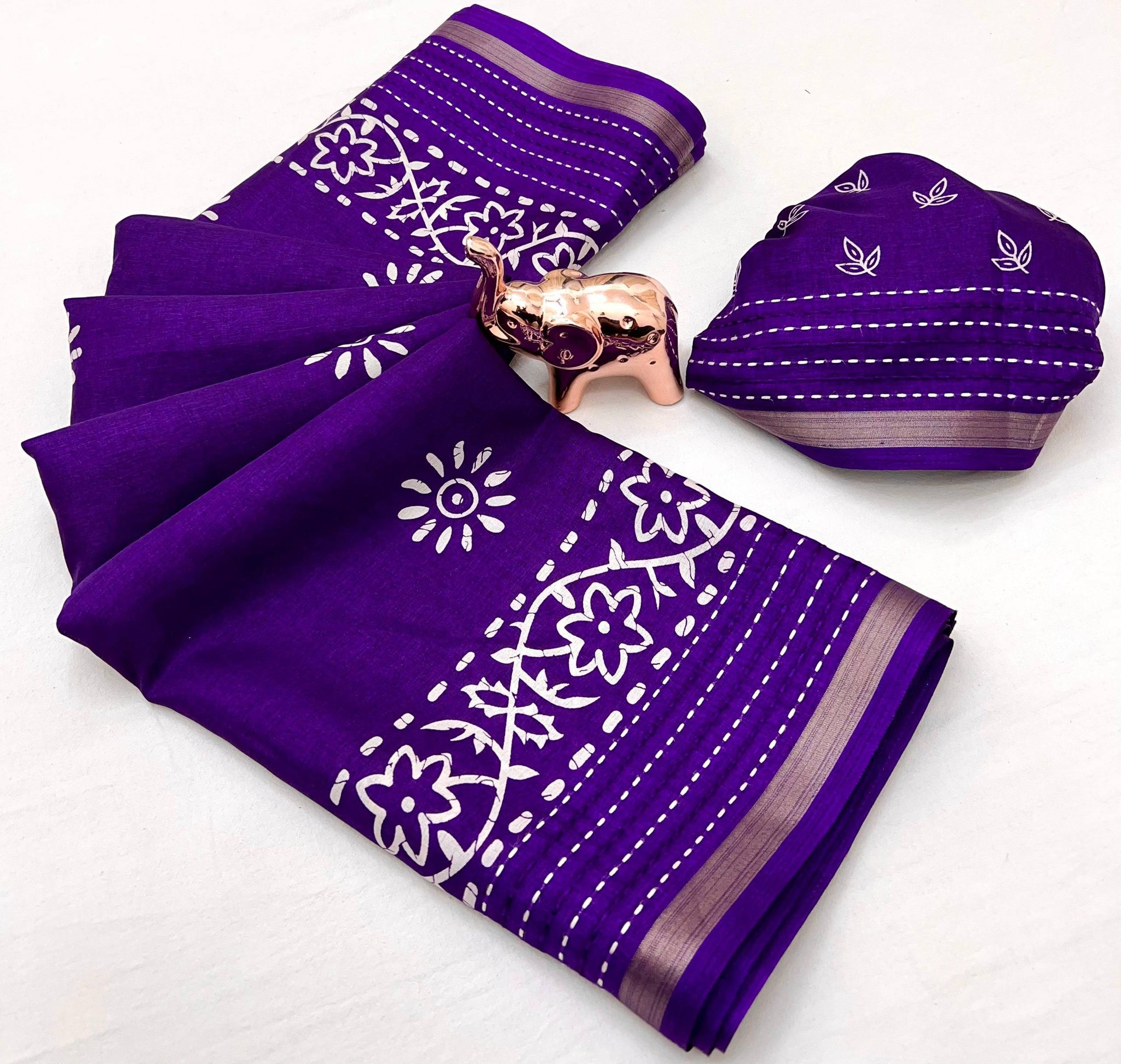 Premium Binny Crepe Printed Saree | Katha Work & Zari Border Ethnic Wear