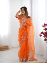 Designer Embroidered Organza Saree - Luxury Wedding Wear with Sequin Work