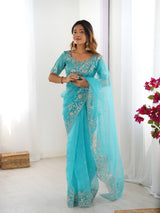 Designer Embroidered Organza Saree - Luxury Wedding Wear with Sequin Work