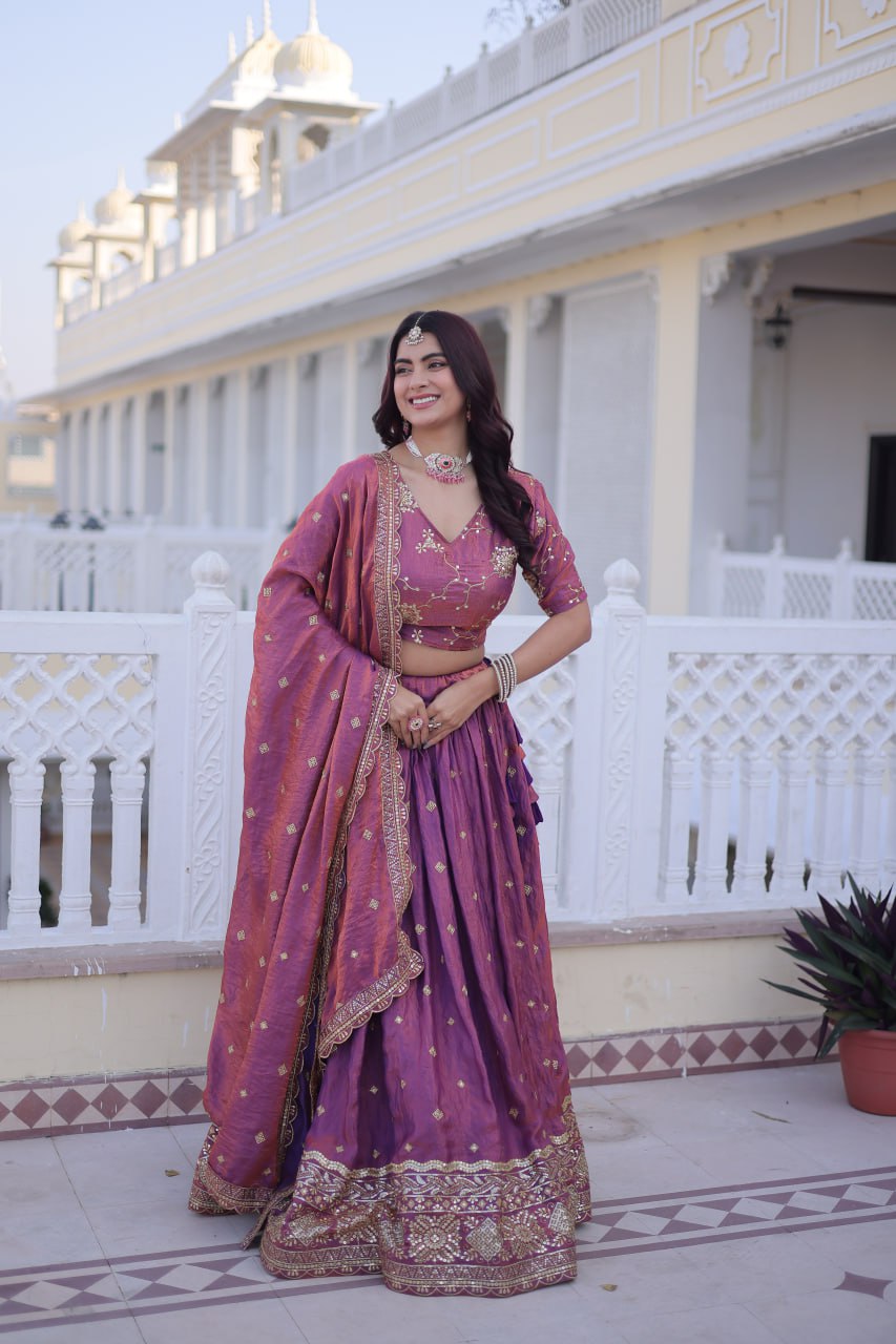 Designer YSL Silk Lehenga Choli with Zari & Sequins Embroidery