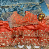 Designer dual tone Space Silk saree with heavy original zari embroidery and stitched blouse