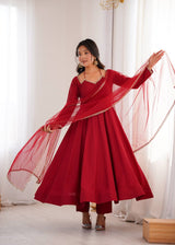 Premium Pure Roman Silk Chanderi Anarkali Gown Set with 4 Meter Flare, Lace Work & Net Dupatta