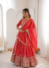 Heavy Simmer Silk Lehenga Choli Set with Thread & Sequin Work | 3 Meter Grand Flair | Fully Stitched Bridal Wear